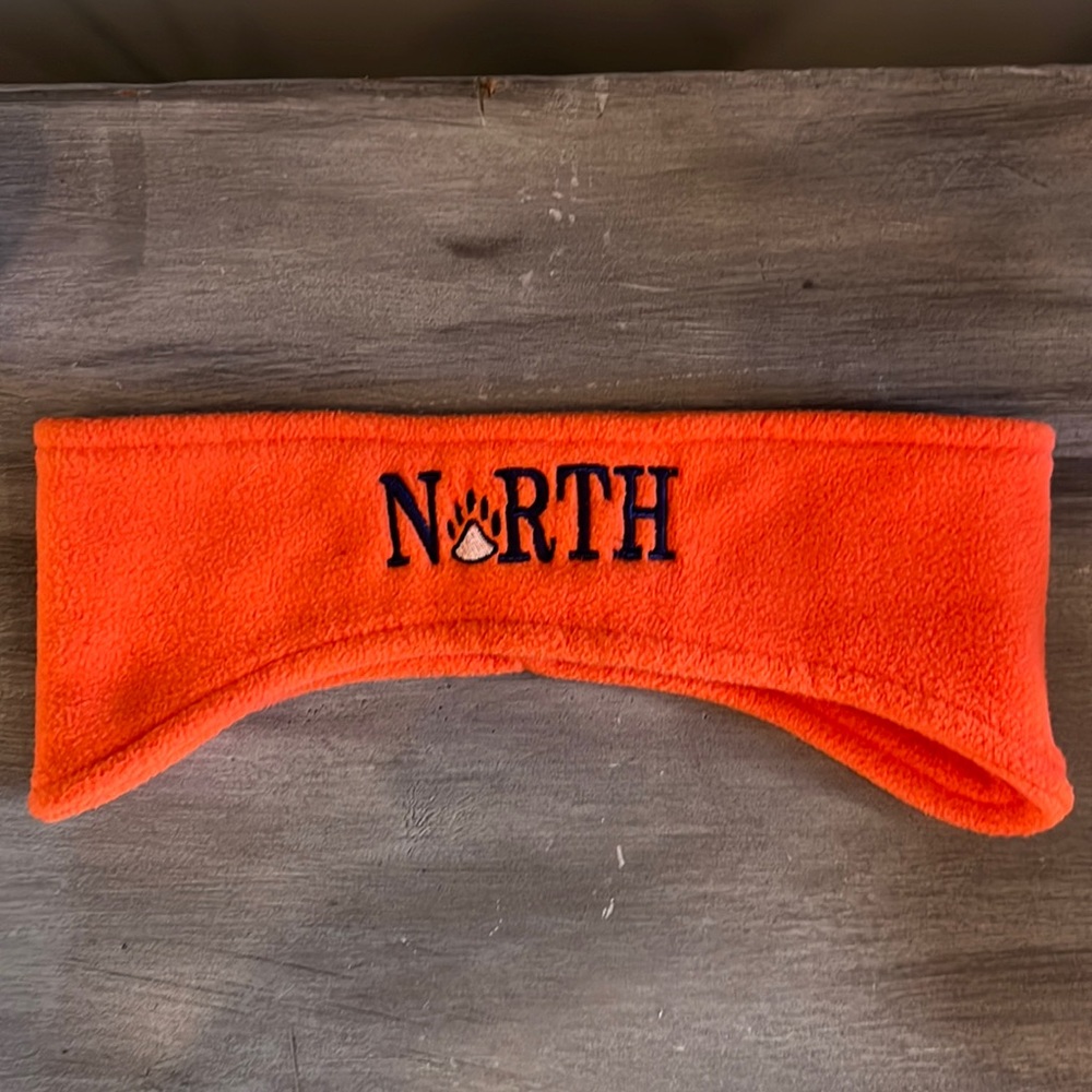 Ear Warmer Fleece Headband Orange and Navy NORTH Pawprint